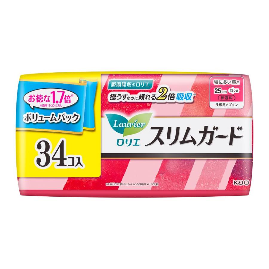 ロリエ 花王 スリムガード 特に多い昼用 25cm 羽根つき 34個入り
