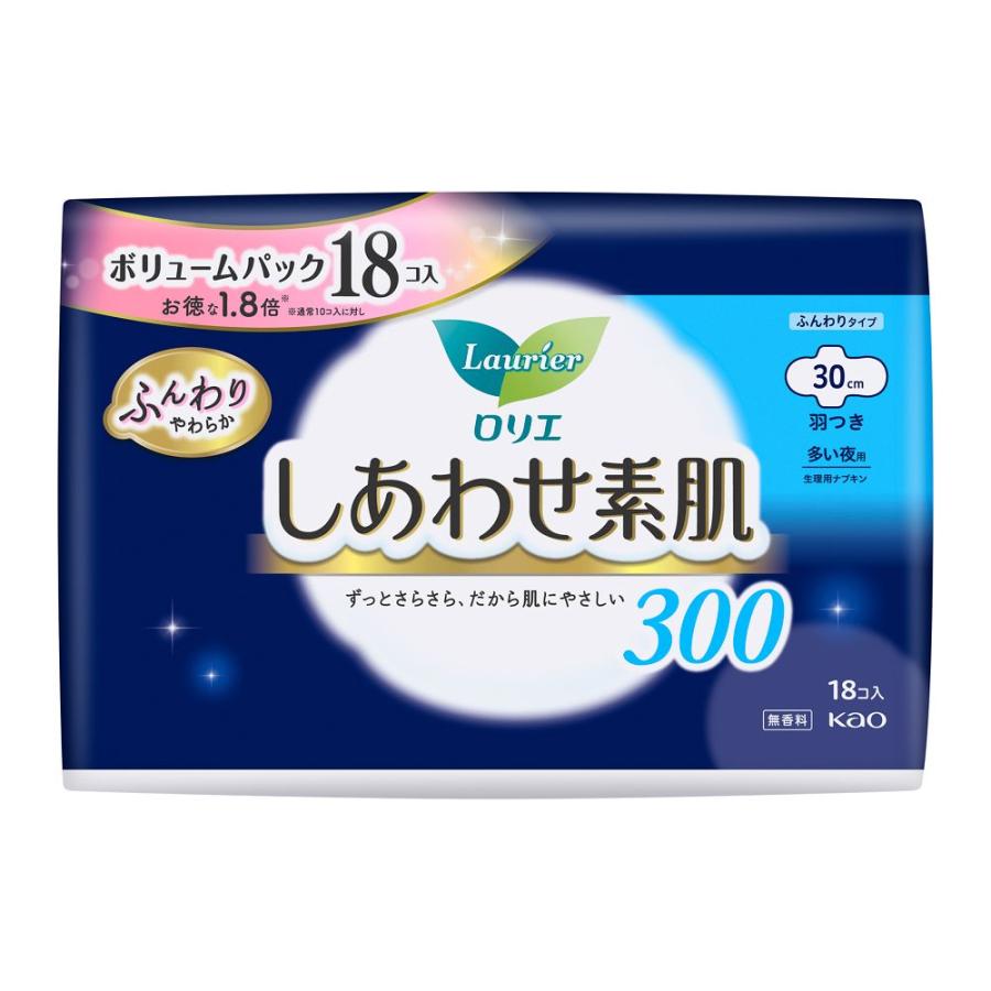 花王 ロリエ しあわせ素肌 ボリュームパック 多い夜用 30cm 羽つき 18