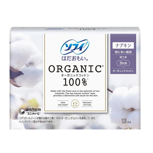医薬部外品】ソフィ はだおもい オーガニックコットン100％ 26cm 羽