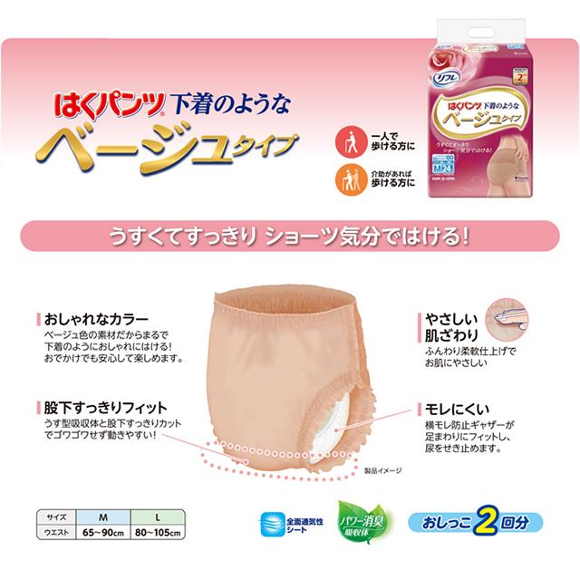 【大人用紙おむつ類】リフレ はくパンツ 下着のようなベージュ M 24枚｜sundrugec｜02