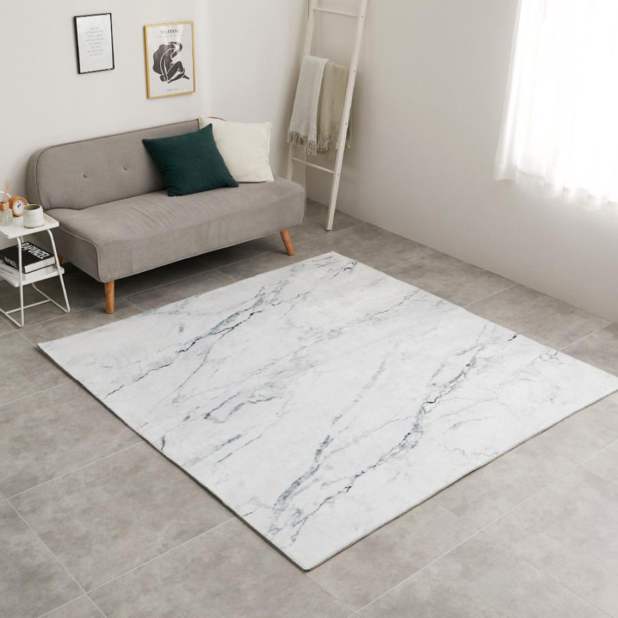 大理石ラグ ホワイト 大判 フランネル　130cm×190cm 大理石柄のソフトフランネルラグ 190×190cm ホワイト 【直送品】 返品