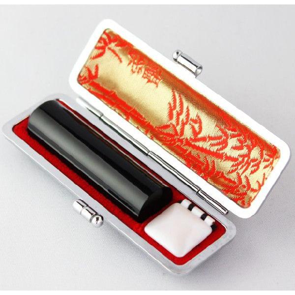 印鑑 銀行印 黒水牛芯持　牛モミ皮印鑑ケース セット はんこ　12mm