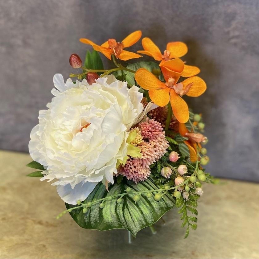 光触媒 造花 ピオニー モカラの彩りブーケ 花瓶付き インテリアフラワー リビング 玄関 インテリア Bq サンフェアリー 通販 Yahoo ショッピング