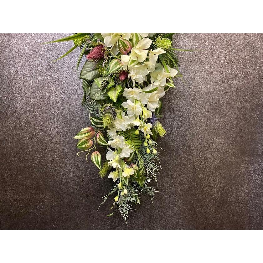 【造花】　ロングスワッグ　ホワイトグリーン　インテリアフラワー　壁掛け　ローズ　アジサイ　光触媒　_2