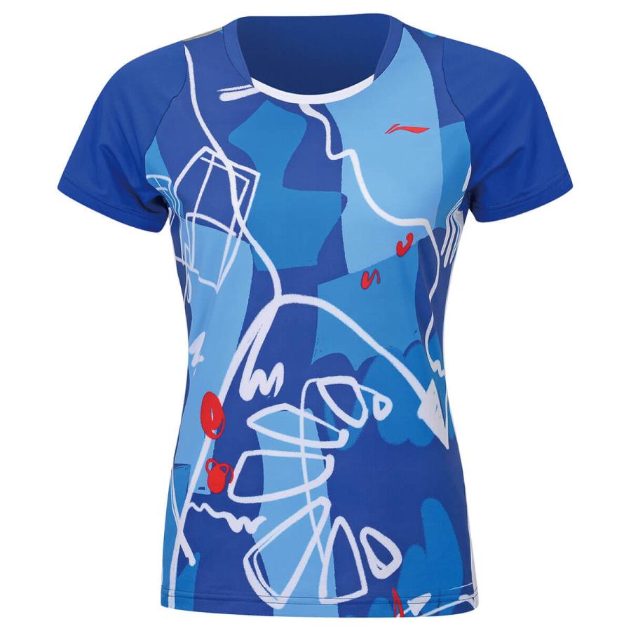 バドミントン　青　シャツ　ゲームシャツ LI-NING AAYS062 ゲームシャツ バドミントンウェア(レディース