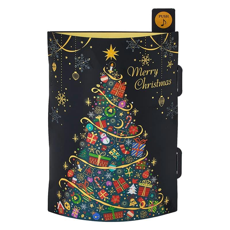 クリスマスカード ライト＆メロディー 黒地にツリー♪クリスマス3曲