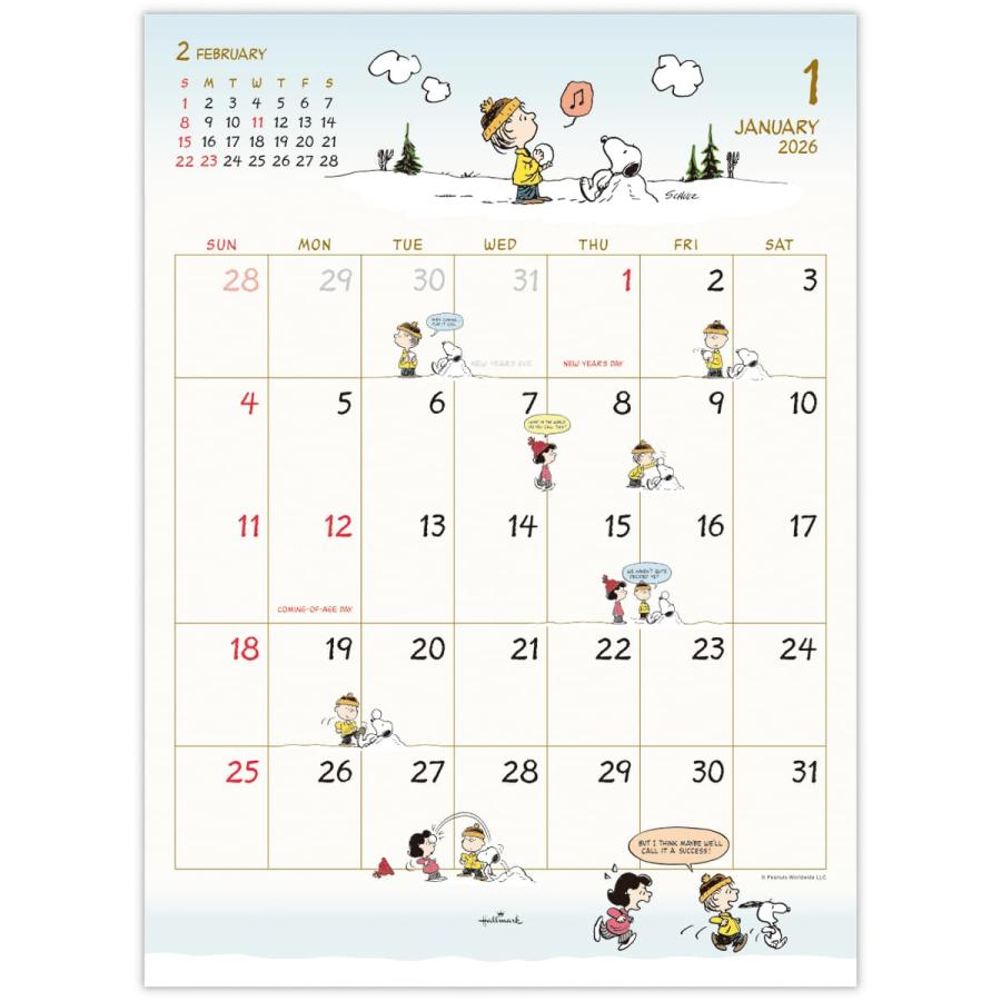 2026年度カレンダー 壁掛け S 二つ折りカレンダー小 スヌーピー