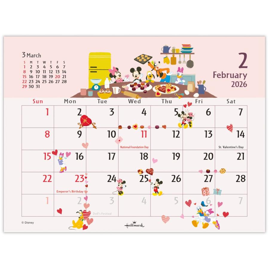 2026年度カレンダー 卓上 ディズニー ミッキー 845476 日本ホール