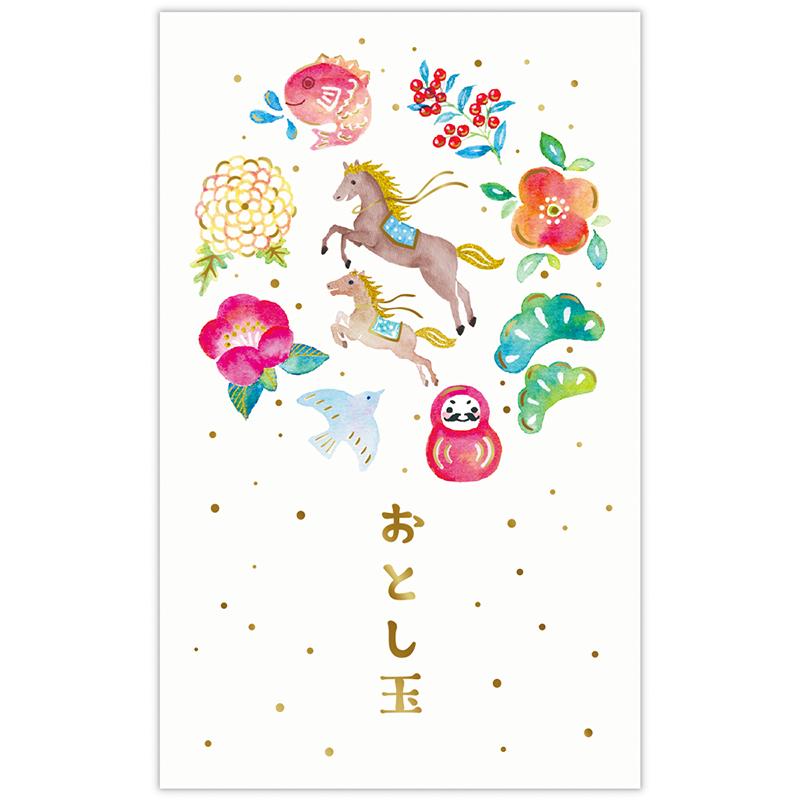 年賀ポチ袋(1柄3枚入り)箔 水彩親子うま 847586 日本ホールマーク