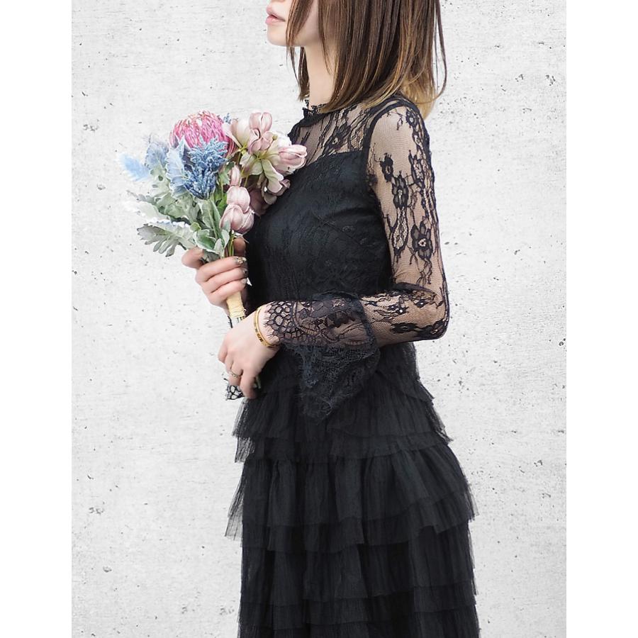 売れ筋がひ！ S～M薔薇花柄チュールレースティアードドレスワンピース