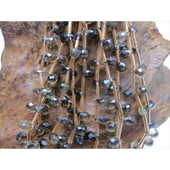 連売り商品 スモーキークォーツ ドロップ多面カット 7.5×6mm : 天然石