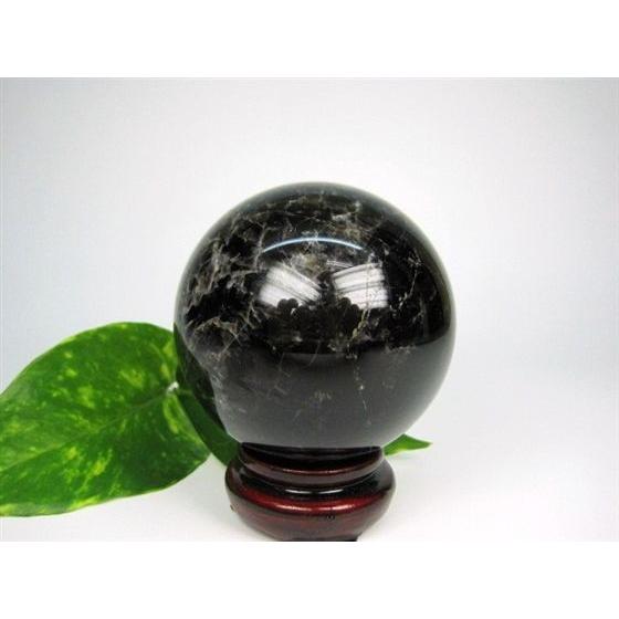 【球体】黒水晶Φ73mm木製台座付き【一点物】