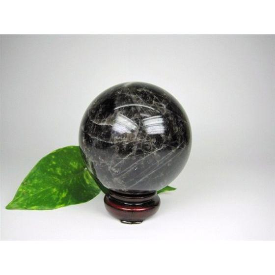 【球体】黒水晶Φ89mm木製台座付き【一点物】