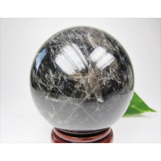 【球体】黒水晶Φ79mm木製台座付き【一点物】の画像