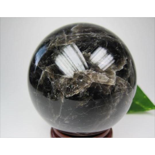 【球体】黒水晶Φ79mm木製台座付き【一点物】の画像