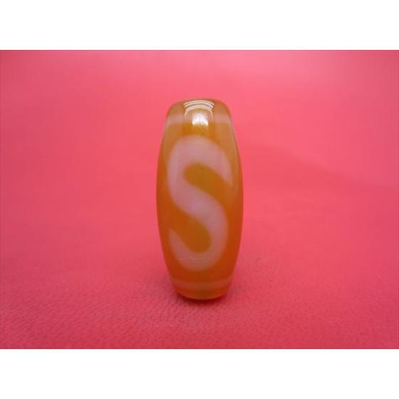 チベット紅玉髄天珠 虎牙金銭鈎天珠 カーネリアン 約30×13mm 一点物