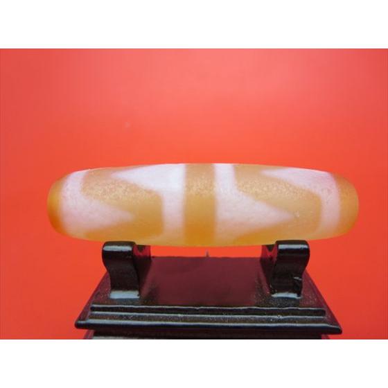 チベット紅玉髄天珠 四線虎牙天珠ツヤなし カーネリアン 約58×16mm