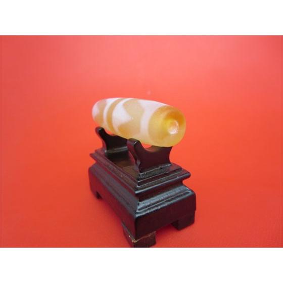 チベット紅玉髄天珠 四線虎牙天珠ツヤなし カーネリアン 約58×16mm