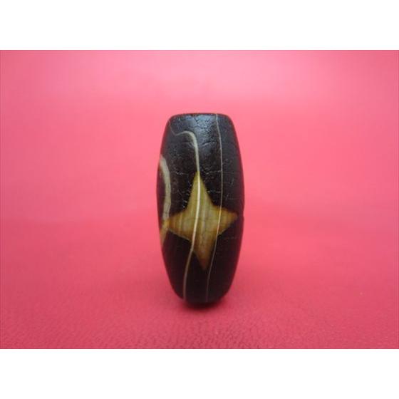 チベット火供天珠 日月星天珠 約30×14mm 天然模様入り 一点物 : 天然石