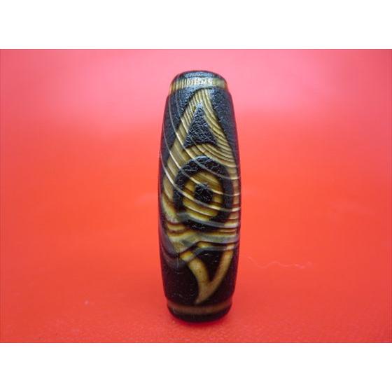 チベット火供天珠 鳳眼天珠 約40×14mm 天然模様入り 一点物 : 天然石の