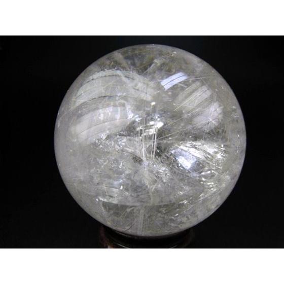 送料無料球体 プラチナルチルクォーツΦ67mm木製台座付き