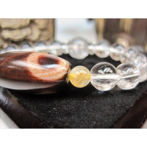 龍紋天珠ブレスレット 一眼水蓮花天珠＋水晶＋ゴールドルチルクォーツ