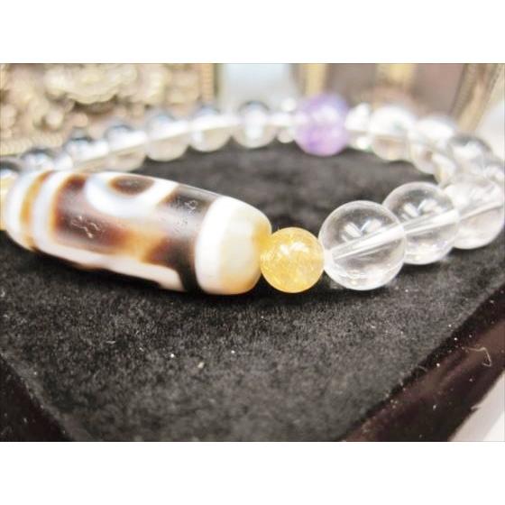 龍紋天珠ブレスレット 一眼天珠＋水晶＋ゴールドルチルクォーツ＋