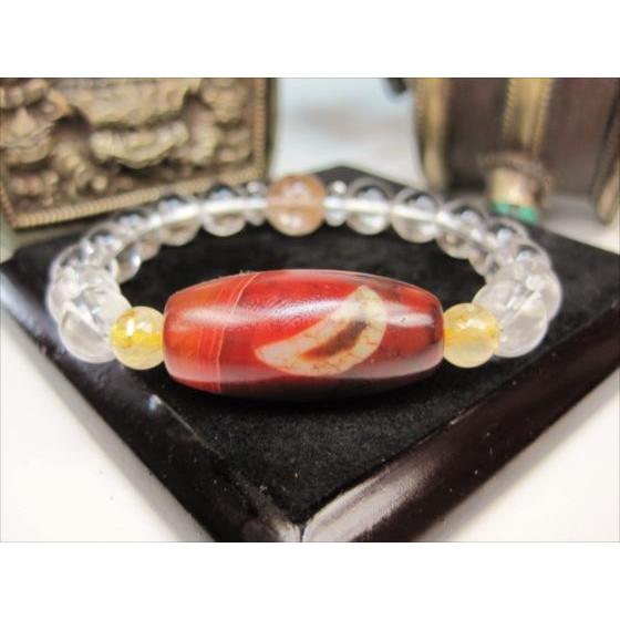 ◇T-88◇チベット赤龍眼天珠とルビー・ペリドット・天然シトリンの ブレスレット ◇T-88◇チベット赤龍眼天珠とルビー・ペリドット・天然シトリンの