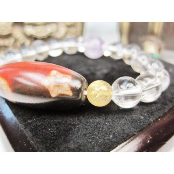 龍紋天珠ブレスレット 日月星天珠＋水晶＋ゴールドルチルクォーツ＋ 