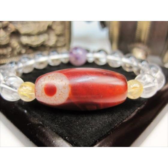 龍紋天珠ブレスレット 金銭鈎一眼天珠＋水晶＋ゴールドルチルクォーツ