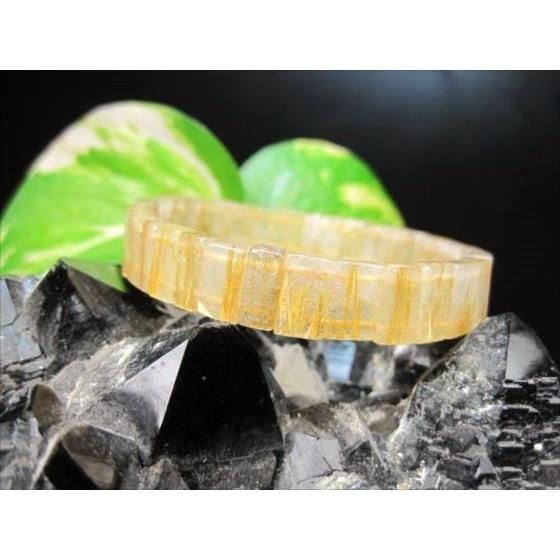 ブレスレット ゴールドルチルクォーツ スクエアカット 11×4×5mm 一点物 