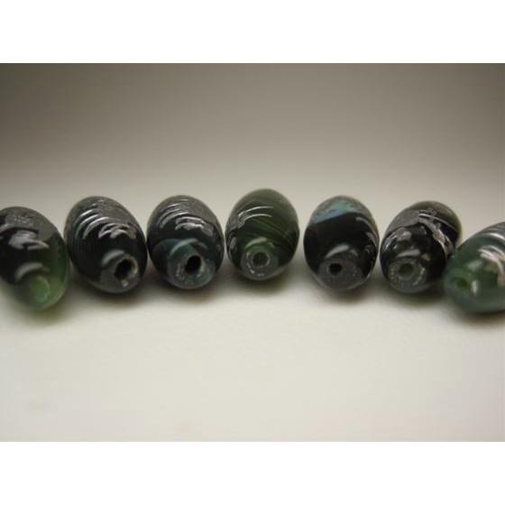 チベット高級天珠 手彫り龍神天珠 緑縞メノウ 20×8mm シルバー