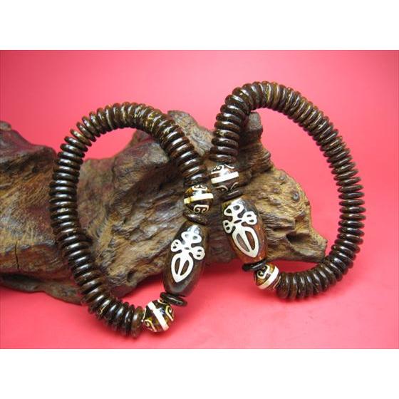 均一ブレスレット 金剛杵天珠+薬師如意天珠 24×14mm+Φ10mm : 天然石の