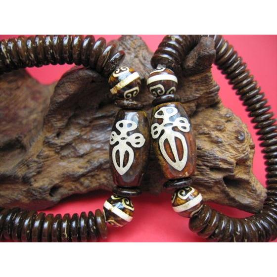 均一ブレスレット 金剛杵天珠+薬師如意天珠 24×14mm+Φ10mm : 天然石の