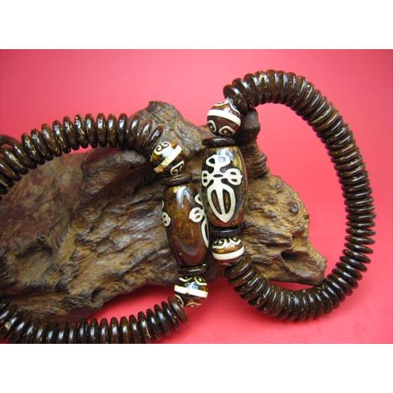 均一ブレスレット 金剛杵天珠+薬師如意天珠 24×14mm+Φ10mm : 天然石の