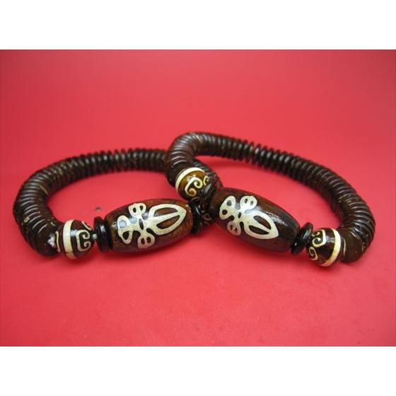 均一ブレスレット 金剛杵天珠+薬師如意天珠 24×14mm+Φ10mm : 天然石の