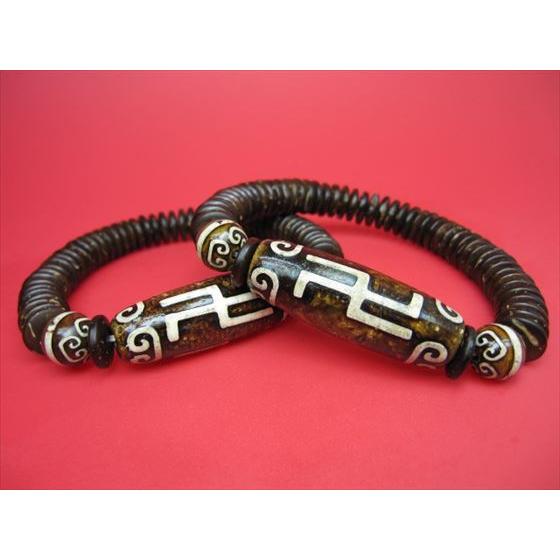 均一ブレスレット 如意万字天珠+薬師如意天珠 39×13mm+Φ10mm : 天然石 