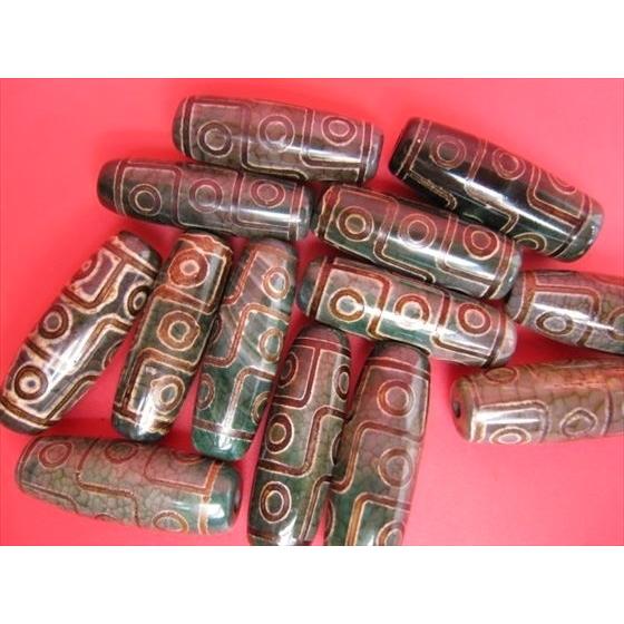 チベット高級龍紋天珠 逆九眼天珠 30×10mm 2粒SET : 天然石のお