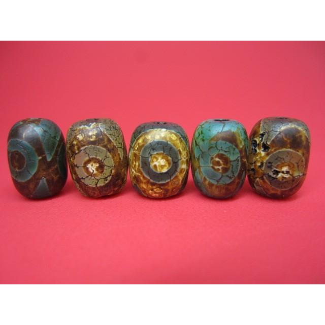 チベット火供天珠 虎牙三眼天珠 Φ13×10mm 4粒SET : 天然石のお店Sun