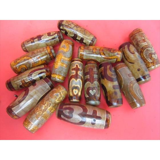 チベット高級龍紋天珠 蓮花寶瓶天珠 40×14mm 2粒SET : 天然石のお店Sun