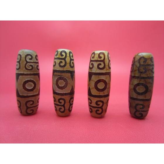チベット高級龍紋天珠 如意虎牙三眼天珠 40×14mm 2粒SET : 天然石のお