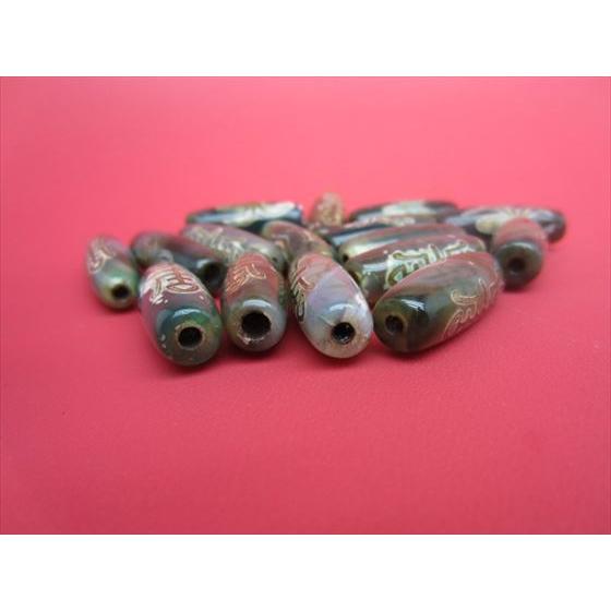 チベット高級龍紋天珠 福寿蜘蛛天珠 グリーン 29×10mm 2粒SET : 天然石