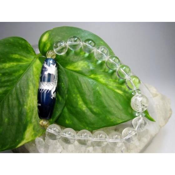 ブレスレット 手彫り龍神天珠 水晶 青縞メノウ シルバー : 天然石のお