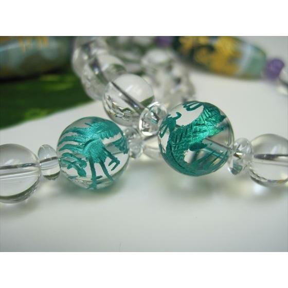 ブレスレット 手彫り龍神天珠＋スーパーセブン+水晶 緑縞メノウ