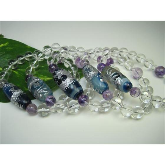 ブレスレット 手彫り龍神天珠 水晶 青縞メノウ シルバー : 天然石のお