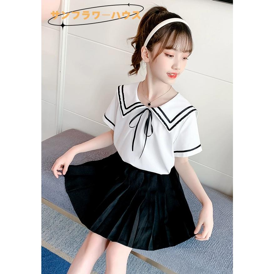 子供 キッズ ブラウス 女の子 半袖 夏服 セーラー風 白 シャツ