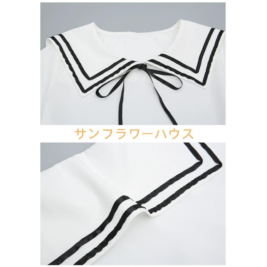子供 キッズ ブラウス 女の子 半袖 夏服 セーラー風 白 シャツ