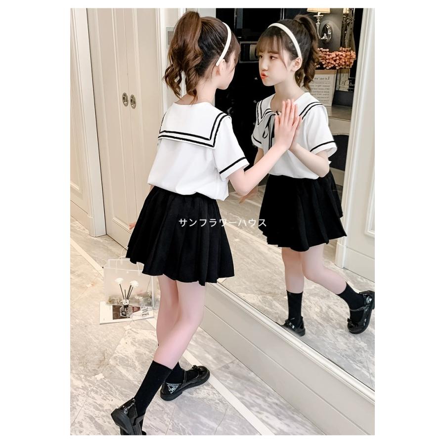 子供 キッズ ブラウス 女の子 半袖 夏服 セーラー風 白 シャツ