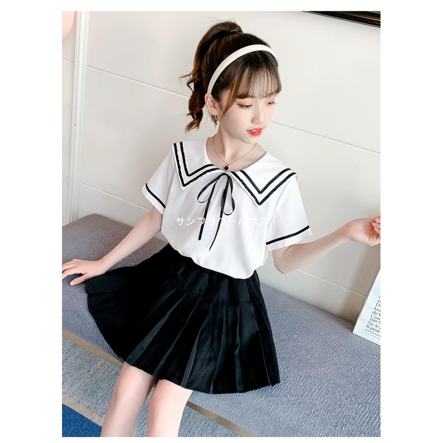 子供 キッズ ブラウス 女の子 半袖 夏服 セーラー風 白 シャツ