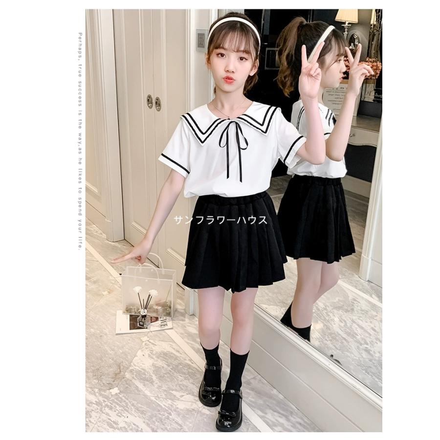 子供 キッズ ブラウス 女の子 半袖 夏服 セーラー風 白 シャツ